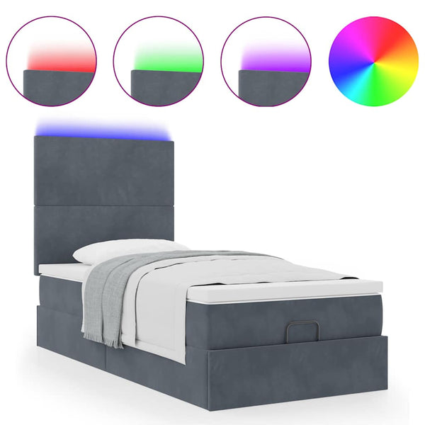 Ottoman Bett mit Matratze & LEDs Dunkelgrau 80x200 cm Samt