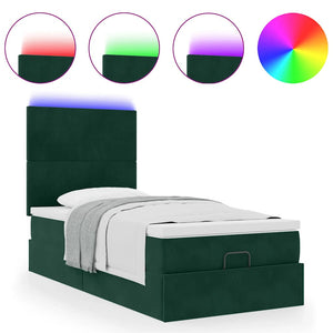 Ottoman Bett mit Matratze & LEDs Dunkelgrün 80x200