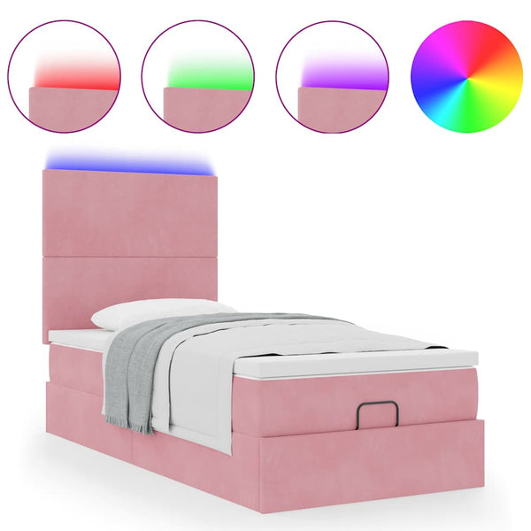 Ottoman Bett mit Matratze & LEDs Rosa 80x200 cm