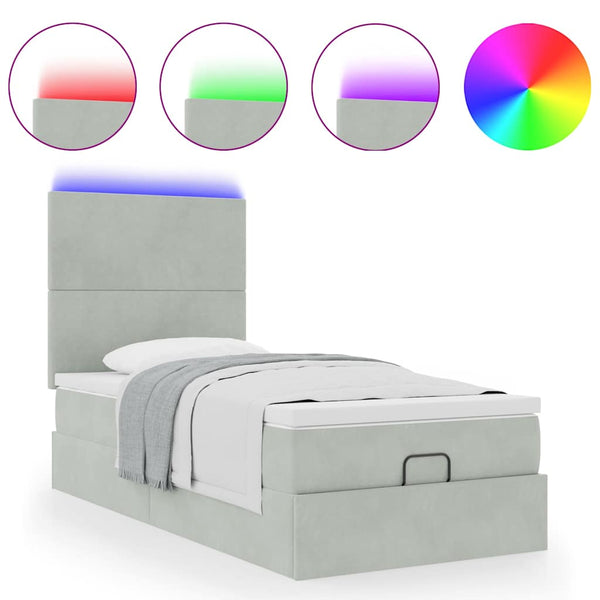 Ottoman Bett mit Matratze & LEDs Hellgrau 90x190 cm