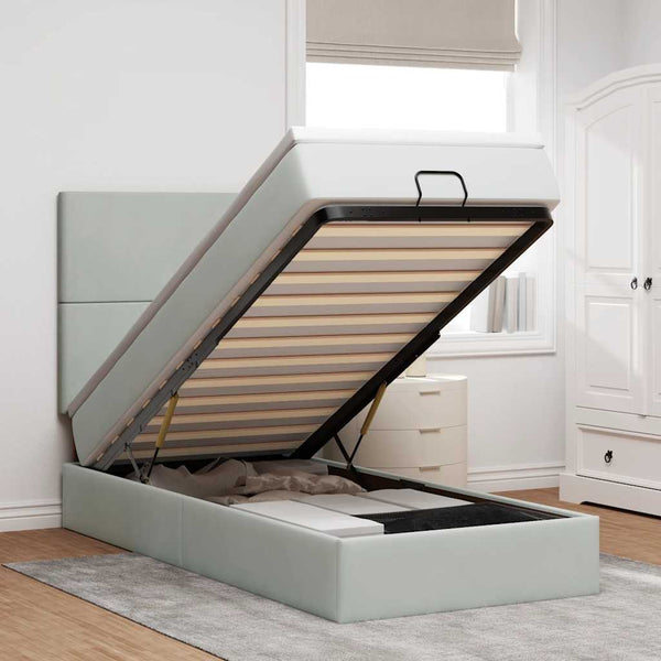 Ottoman Bett mit Matratze & LEDs Hellgrau 90x190 cm