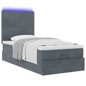 Ottoman Bett mit Matratze & LEDs Dunkelgrau 90x190 cm