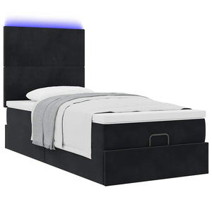 Ottoman Bett mit Matratze & LEDs 90x190 cm Schwarz Samt