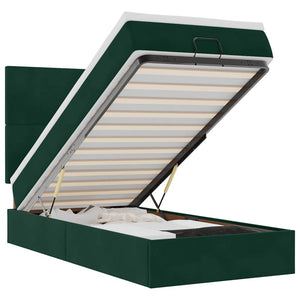 Ottoman Bett mit Matratze & LED Dunkelgrün 90x190 cm