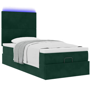 Ottoman Bett mit Matratze & LED Dunkelgrün 90x190 cm