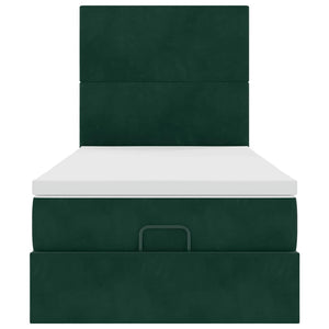 Ottoman Bett mit Matratze & LED Dunkelgrün 90x190 cm
