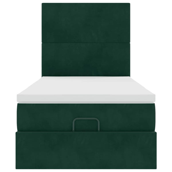 Ottoman Bett mit Matratze & LED Dunkelgrün 90x190 cm