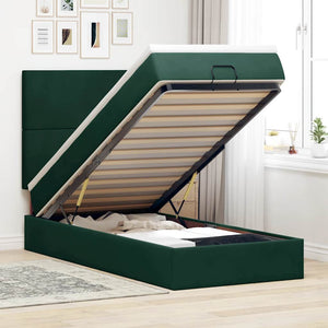 Ottoman Bett mit Matratze & LED Dunkelgrün 90x190 cm