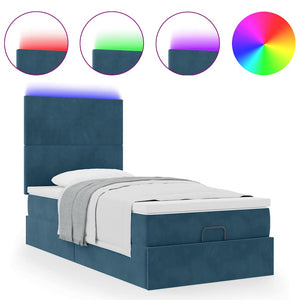 Ottoman Bett mit Matratze & LED Dunkelblau 90x190 cm