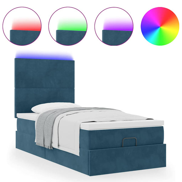 Ottoman Bett mit Matratze & LED Dunkelblau 90x190 cm