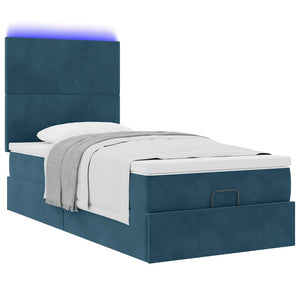Ottoman Bett mit Matratze & LED Dunkelblau 90x190 cm