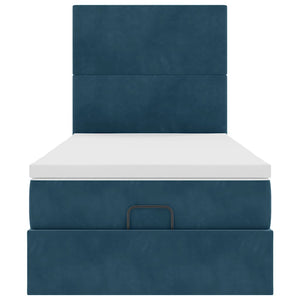 Ottoman Bett mit Matratze & LED Dunkelblau 90x190 cm