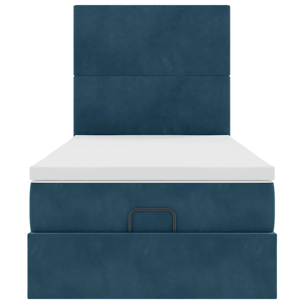 Ottoman Bett mit Matratze & LED Dunkelblau 90x190 cm
