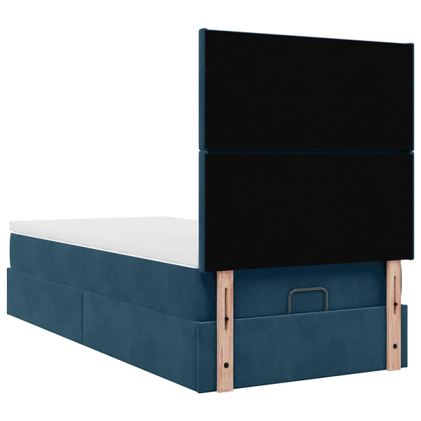 Ottoman Bett mit Matratze & LED Dunkelblau 90x190 cm