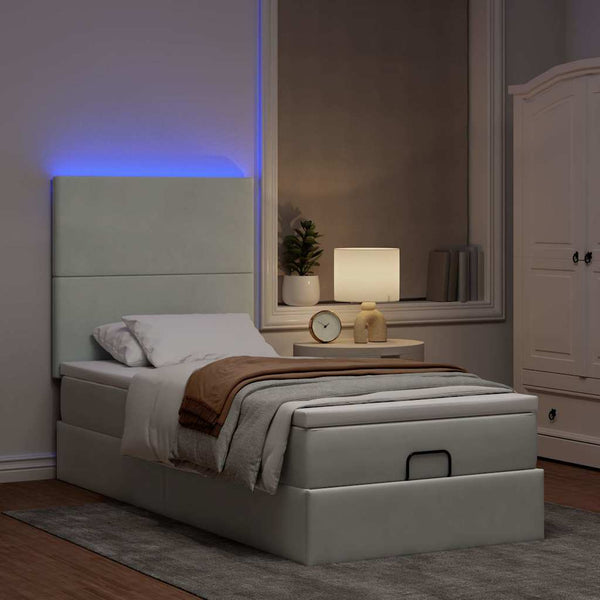 Ottoman Bett mit Matratze & LED Hellgrau 90x200 cm