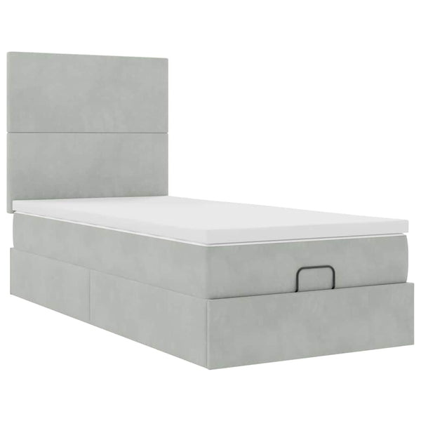 Ottoman Bett mit Matratze & LED Hellgrau 90x200 cm