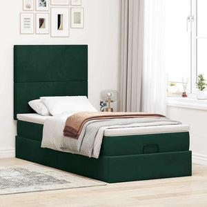 Ottoman Bett mit Matratze & LEDs Dunkelgrün 90x200 cm