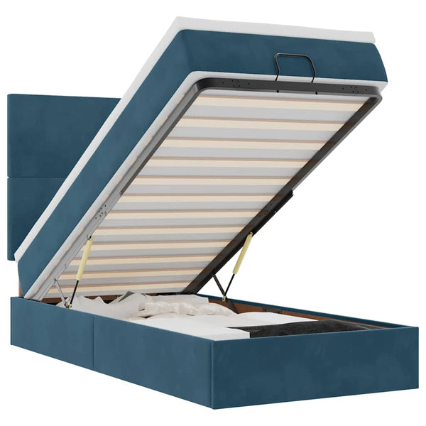Ottoman Bett mit Matratze & LED Dunkelblau 90x200 cm