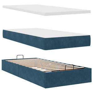 Ottoman Bett mit Matratze & LED Dunkelblau 90x200 cm