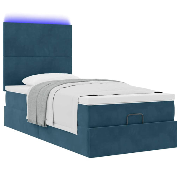 Ottoman Bett mit Matratze & LED Dunkelblau 90x200 cm