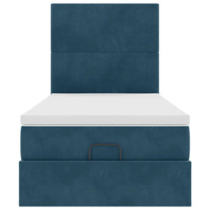 Ottoman Bett mit Matratze & LED Dunkelblau 90x200 cm