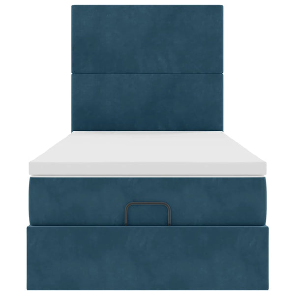 Ottoman Bett mit Matratze & LED Dunkelblau 90x200 cm