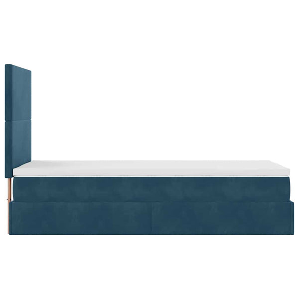 Ottoman Bett mit Matratze & LED Dunkelblau 90x200 cm