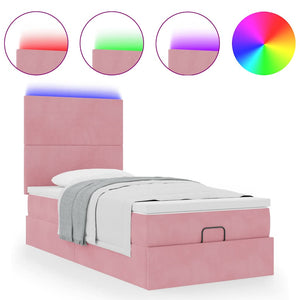 vidaXL Lit ottoman avec matelas et LED Rose 90x200 cm Velours
