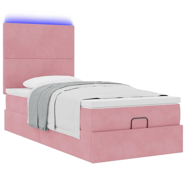 vidaXL Lit ottoman avec matelas et LED Rose 90x200 cm Velours