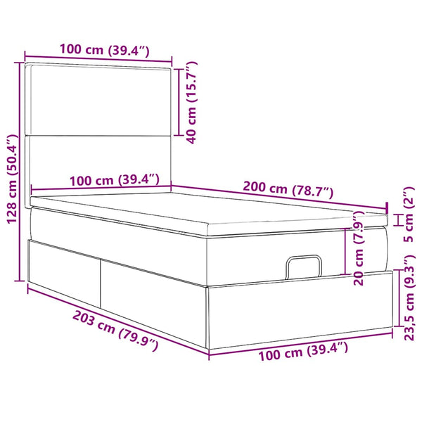 vidaXL Lit ottoman avec matelas et LED Gris clair 100x200 cm Velours
