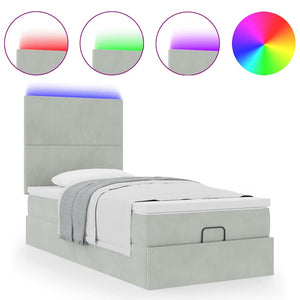 vidaXL Lit ottoman avec matelas et LED Gris clair 100x200 cm Velours