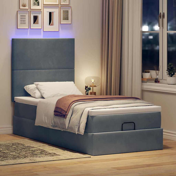 Ottoman Bett mit Matratze & LEDs Dunkelgrau 100x200 cm