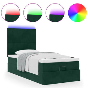 Ottoman Bett mit Matratze & LEDs Dunkelgrün 100x200 cm