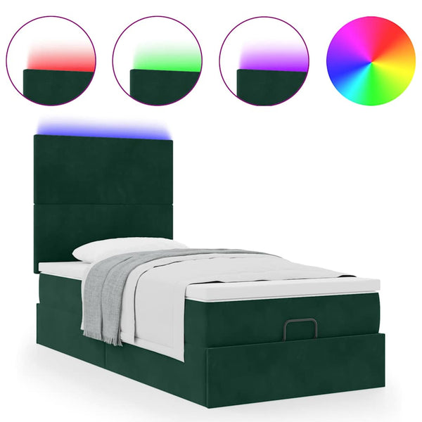 Ottoman Bett mit Matratze & LEDs Dunkelgrün 100x200 cm