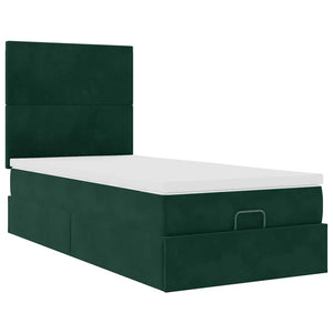 Ottoman Bett mit Matratze & LEDs Dunkelgrün 100x200 cm