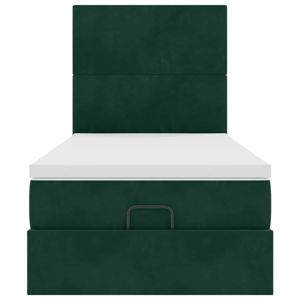 Ottoman Bett mit Matratze & LEDs Dunkelgrün 100x200 cm