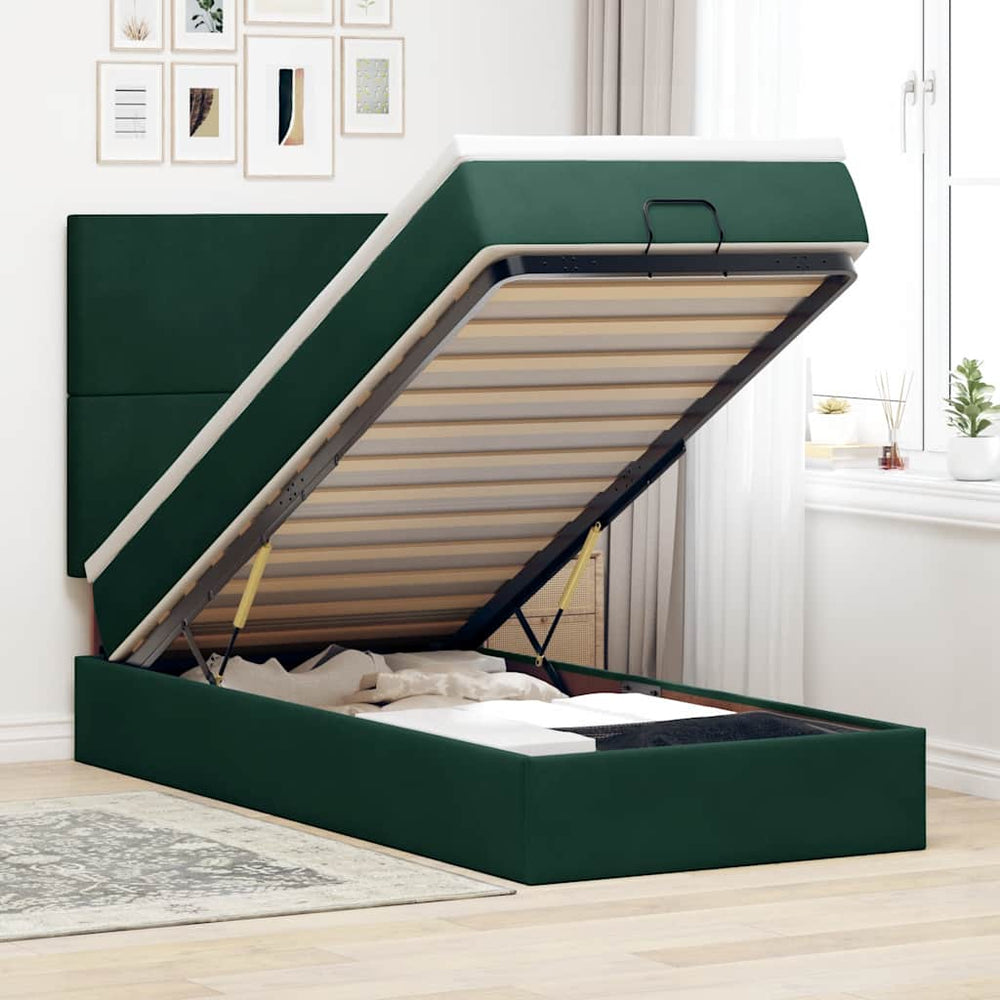 vidaXL Lit ottoman avec matelas et LED vert foncé 100x200 cm velours