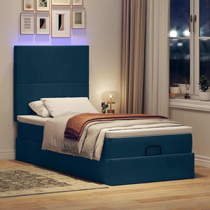 Ottoman Bett mit Matratze & LEDs Dunkelblau 100x200 cm