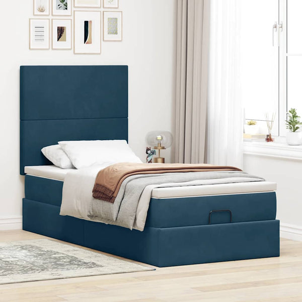 Ottoman Bett mit Matratze & LEDs Dunkelblau 100x200 cm