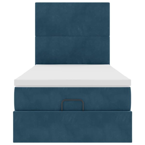 Ottoman Bett mit Matratze & LEDs Dunkelblau 100x200 cm