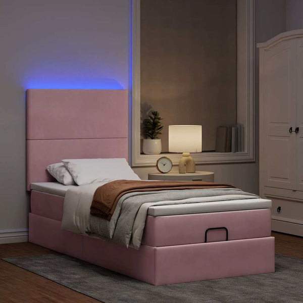 Ottoman Bett mit Matratze & LEDs Rosa 100x200 cm