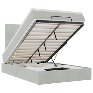 Ottoman Bett mit Matratze & LED Hellgrau Samt 120x190