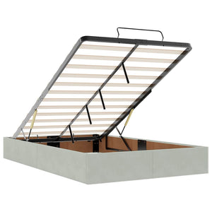 Ottoman Bett mit Matratze & LED Hellgrau Samt 120x190