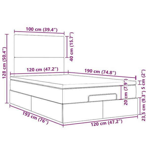 Ottoman Bett mit Matratze & LED Hellgrau Samt 120x190