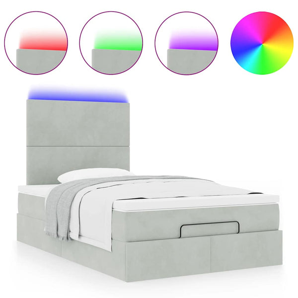 Ottoman Bett mit Matratze & LED Hellgrau Samt 120x190