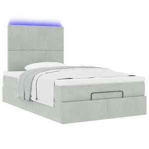 Ottoman Bett mit Matratze & LED Hellgrau Samt 120x190