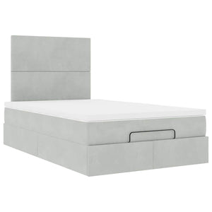 Ottoman Bett mit Matratze & LED Hellgrau Samt 120x190