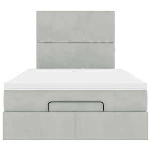 Ottoman Bett mit Matratze & LED Hellgrau Samt 120x190