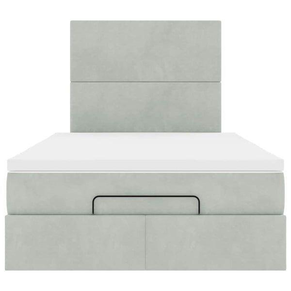 Ottoman Bett mit Matratze & LED Hellgrau Samt 120x190
