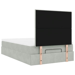 Ottoman Bett mit Matratze & LED Hellgrau Samt 120x190